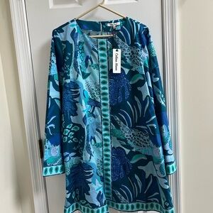 Celina Moon Teal and Blue Patterned Dress